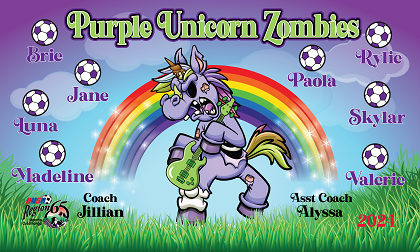 B3822 Purple Unicorn Zombies 3x5 Banner 